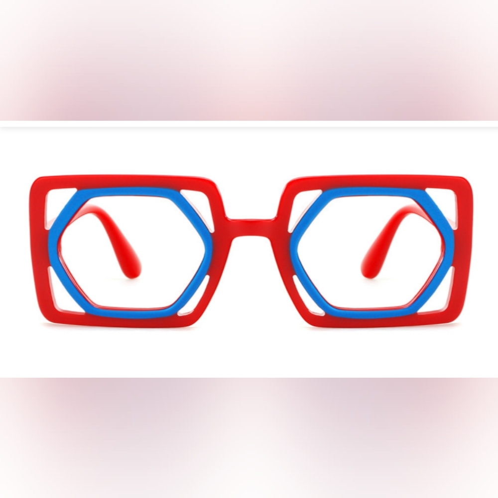 Red and Blue Geometric Reading Glasses  +4.00 NEW! FUN! Blue Light Blocking.